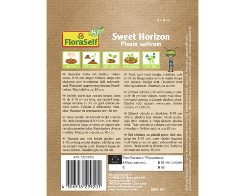 Sweet Horizon Pisum sativum sachet de graines de pois avec informations sur le produit de FloraSelf