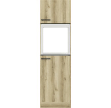 Meuble de cuisine avec motif bois et niche ouverte