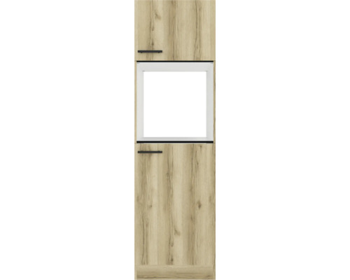 Meuble de cuisine avec motif bois et niche ouverte