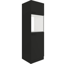 Armoire haute noire avec deux portes et étagères