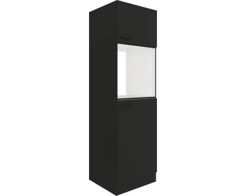 Armoire haute noire avec deux portes et étagères