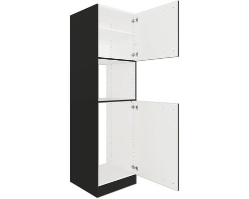 Armoire de cuisine avec portes ouvertes et intérieur