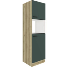 Meuble de cuisine avec deux portes et un compartiment ouvert aspect bois