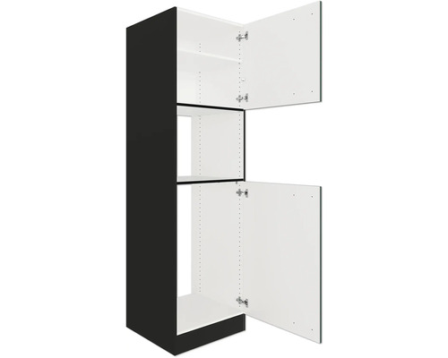 Armoire avec portes ouvertes et étagères