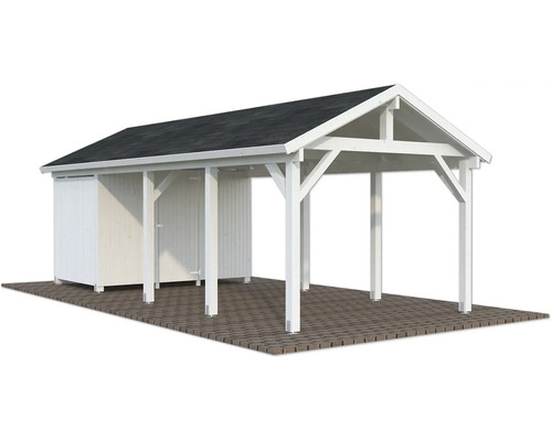 Einzelcarport Palmako Robert 23,1 m² inkl. Geräteraum 315 x 732 cm grundiert weiss