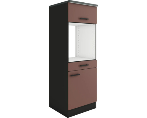 Armoire haute pour four Optifit avec porte Nizza407 lxpxh 60 x 60 x 174,4 cm rouge rouille mat démontée tirant réversible (montage à gauche ou à droite)