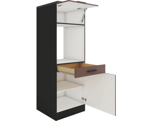 Meuble de cuisine avec tiroir et porte ouverts