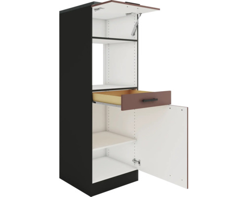 Meuble de cuisine avec étagères, un tiroir et une porte