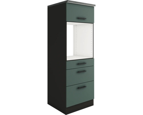 Armoire haute pour four Optifit avec tiroirs Verona405 lxpxh 60 x 60 x 174,4 cm vert mat démontée tirant réversible (montage à gauche ou à droite)