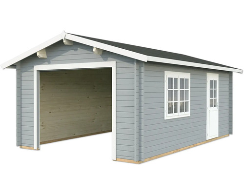 Garage simple Palmako Roger 19 m² sans portail 426 x 598 cm gris clair-blanc