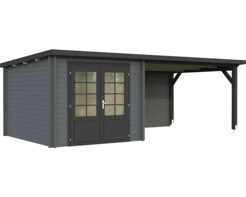 Abri de jardin Palmako Ella 6,9 + 10 m² 614 x 340 cm gris foncé anthracite Abri de jardin avec auvent en bois