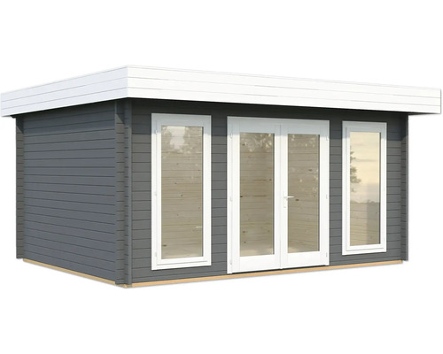 Gartenhaus Palmako Bret 14,8 m² inkl. Fussboden 502 x 422 cm dunkelgrau-weiss Gartenhaus mit Fenstern und Doppeltür