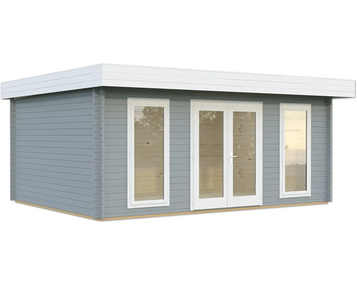Gartenhaus Palmako Bret 19,9 m² inkl. Fussboden 574 x 474 cm hellgrau-weiss Gartenhaus mit Fenstern und Doppeltür