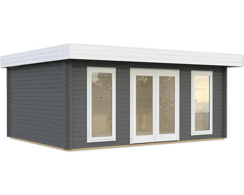 Gartenhaus Palmako Bret 19,9 m² inkl. Fussboden 574 x 474 cm dunkelgrau-weiss Gartenhaus aus Holz mit Fenstern und Doppeltür