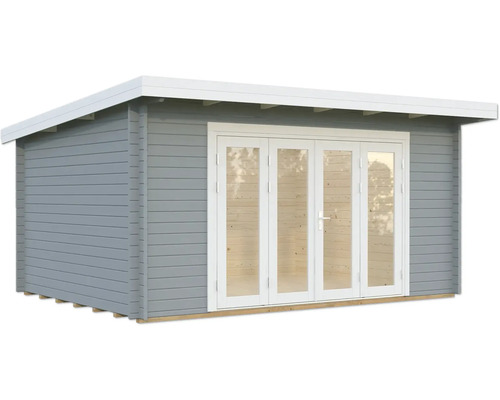 Gartenhaus Palmako Lea 14,2 m² inkl. Fussboden 494 x 402 cm hellgrau-weiss Gartenhaus mit Doppeltür