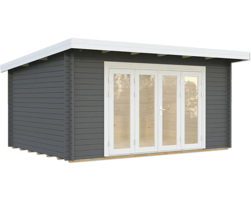 Gartenhaus Palmako Lea 14,2 m² inkl. Fussboden 494 x 402 cm dunkelgrau-weiss Gartenhaus mit Doppeltür aus Holz