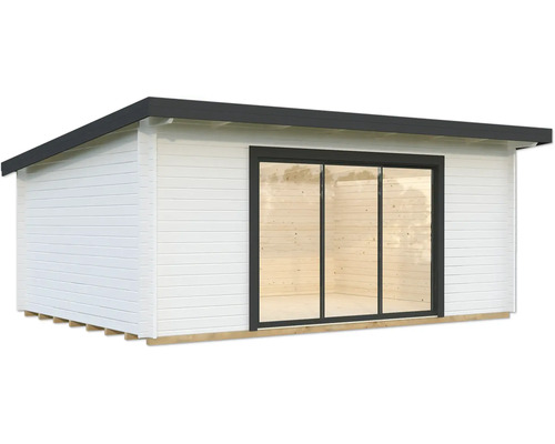 Gartenhaus Palmako Lea 19,4 m² Slide Plus inkl. Fussboden 578 x 451 cm weiss-anthrazit