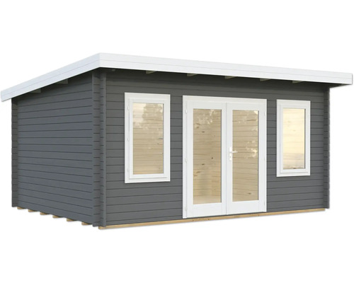 Gartenhaus Palmako Lisa 14,2 m² inkl. Fussboden 494 x 394 cm dunkelgrau-weiss Gartenhaus aus Holz mit Fenstern und Doppeltür