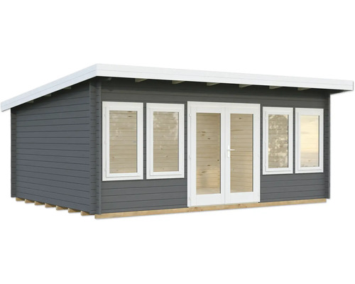 Gartenhaus Palmako Lisa 19,4 m² inkl.. Fussboden 578 x 447 cm dunkelgrau-weiss Gartenhaus mit Fenstern und Doppeltür