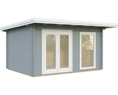 Gartenhaus Palmako Heidi 11,7 m² inkl. Fussboden 478 x 403 cm hellgrau-weiss Gartenhaus mit Doppeltür und Fenster
