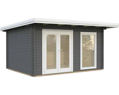Gartenhaus Palmako Heidi 11,7 m² inkl. Fussboden 478 x 403 cm dunkelgrau-weiss Gartenhaus mit Doppeltür und Fenster