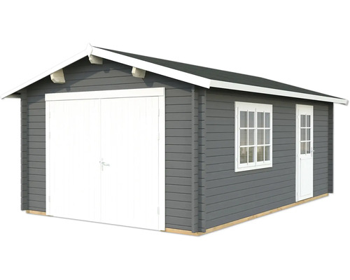 Garage simple Palmako Roger 19,0 m² avec portail en bois 426 x 598 cm gris foncé-blanc