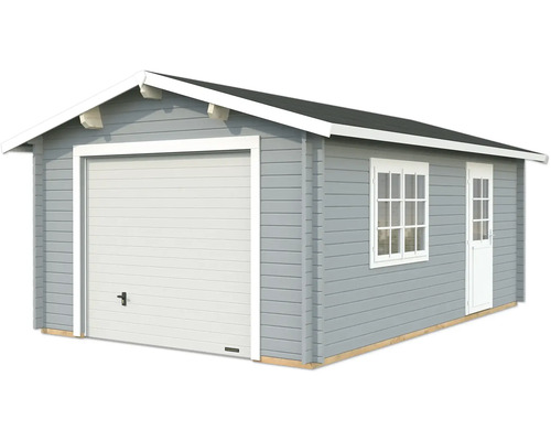 Garage simple Palmako Roger 19,0 m² avec portail sectionnel 426 x 598 cm gris clair-blanc