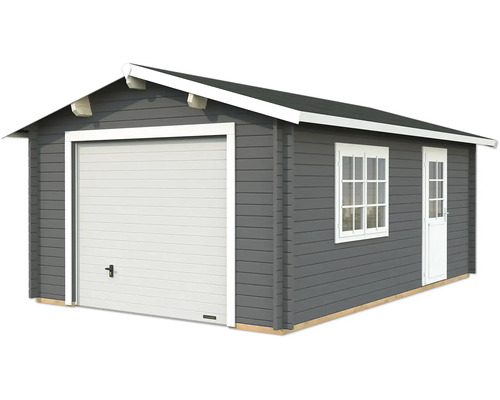 Garage simple Palmako Roger 19,0 m² avec portail sectionnel 426 x 598 cm gris foncé-blanc