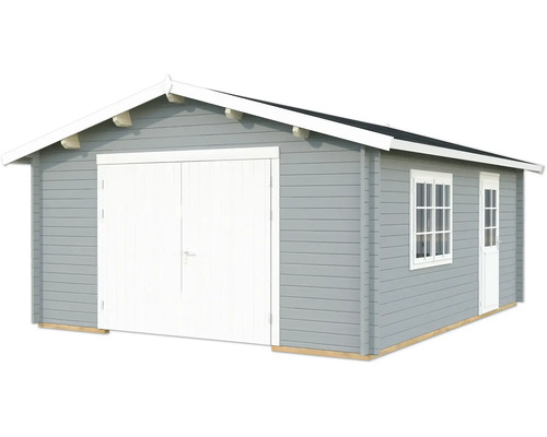 Garage simple Palmako Roger 23,9 m² avec portail en bois 514 x 598 cm gris clair-blanc