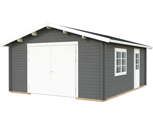 Garage simple Palmako Roger 23,9 m² avec portail en bois 514 x 598 cm gris foncé-blanc