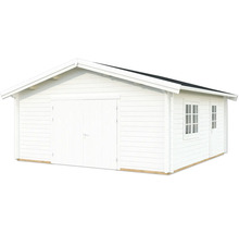 Abri de jardin blanc avec double porte et fenêtres