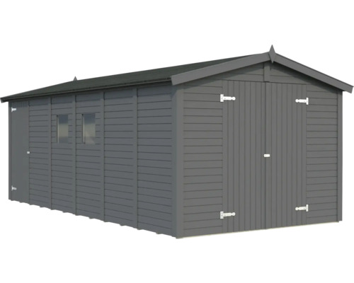 Abri de jardin Palmako Dan 14,7 m² avec plancher 295 x 573 cm gris foncé Abri de jardin en bois avec double porte et fenêtres