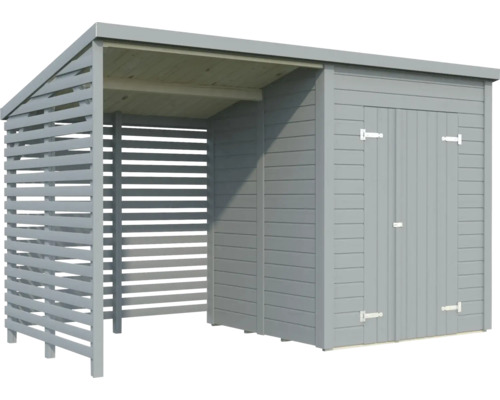 Abri de jardin Palmako Leif 3+2,9 m² avec plancher 377x187 cm gris clair Abri de jardin avec bûcher