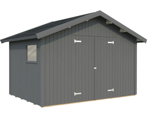 Abri de jardin Palmako Nils 8,2 m² avec plancher 392 x 289 cm gris foncé Abri de jardin en bois avec fenêtre et double porte