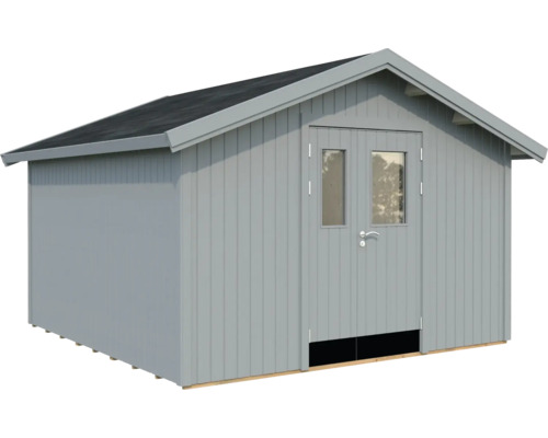 Abri de jardin Palmako Lucas 12,1 m² avec plancher 392 x 404 cm gris clair Abri de jardin en bois avec double porte et fenêtres