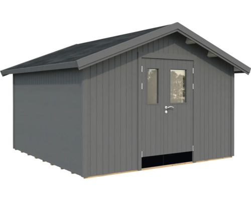 Gartenhaus Palmako Lucas 12,1 m² inkl. Fussboden 392 x 404 cm dunkelgrau Gartenhaus aus Holz mit Doppeltür und Satteldach