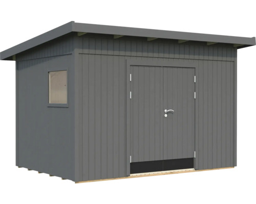 Abri de jardin Palmako Stig 8,2 m² y compris plancher 394 x 305 cm gris foncé Abri de jardin en bois avec double porte et fenêtre