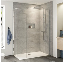 Douche à l''italienne avec pomme de douche, robinet de douche et étagère intégrée