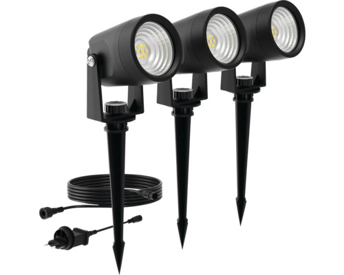 Philips Bodenspot Erdspiess Reuel 3x1,5 W schwarz Drei schwarze LED Gartenstrahler mit Erdspieß und Kabel