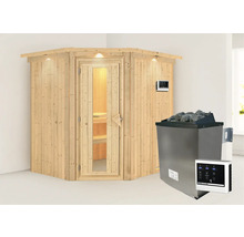 Sauna en bois avec poêle et commande