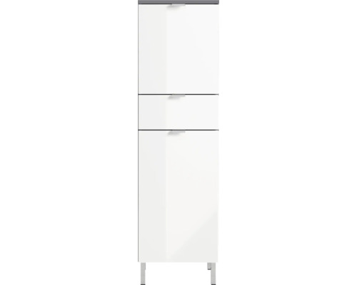 Germania Midischrank GW-MAURESA BxHxT 34 x 120 x 34 cm Frontfarbe weiss/graphit Weißer Badezimmerschrank mit zwei Schubladen und einer Tür