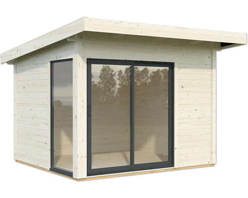 Abri de jardin en bois avec porte coulissante en verre