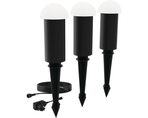 Spot de sol piquet de terre Edwina 3x1,5 W noir Trois lampes de jardin avec piquet de terre et câble