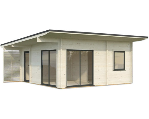 Abri de jardin moderne en bois avec fenêtre et portes coulissantes