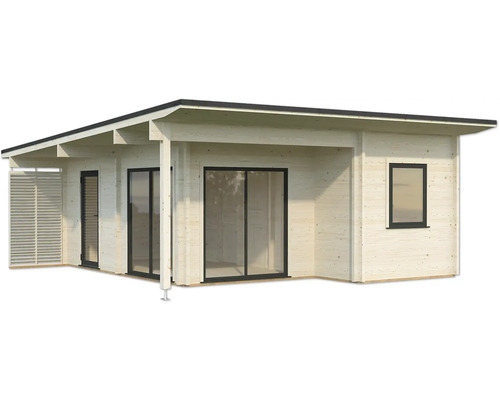 Abri de jardin en bois avec fenêtre et portes coulissantes