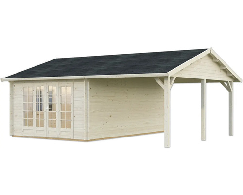 Holzgartenhaus mit Überdachung und Doppeltür