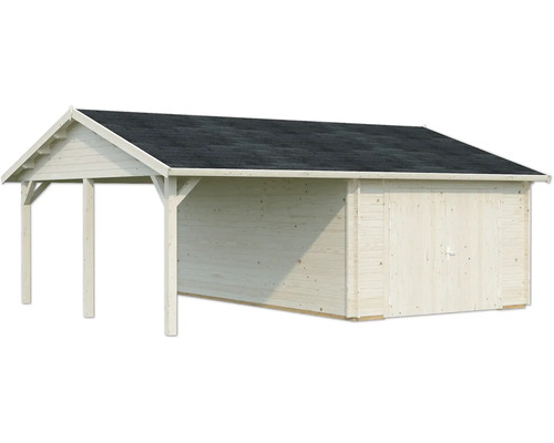 Abri de jardin en bois avec auvent et carton bitumé