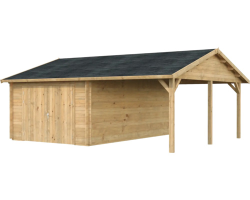 Einzelgarage Palmako Roger 19,0+16,2m² mit Holztor 703 x 619 cm tauchgrundiert braun