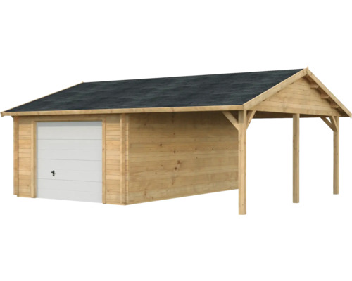 Garage simple Palmako Roger 19,0+16,2m² mit Sektionaltor 703 x 619 cm imprégné par immersion brun