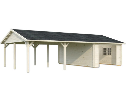 Garage en bois avec débarras et abri de voiture